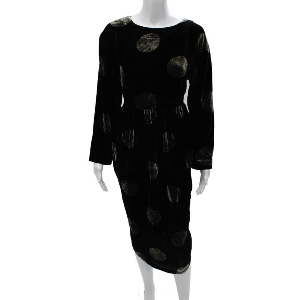 Bitte Kai Rand Women Sheath Dress Black Polka Dot Long Sleeve Viscose Size M